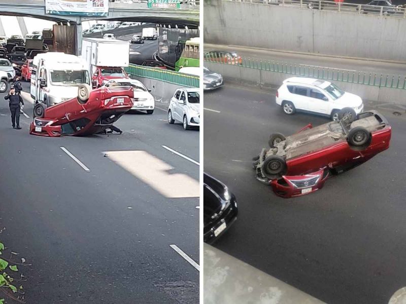 Auto volcado en Periférico Sur