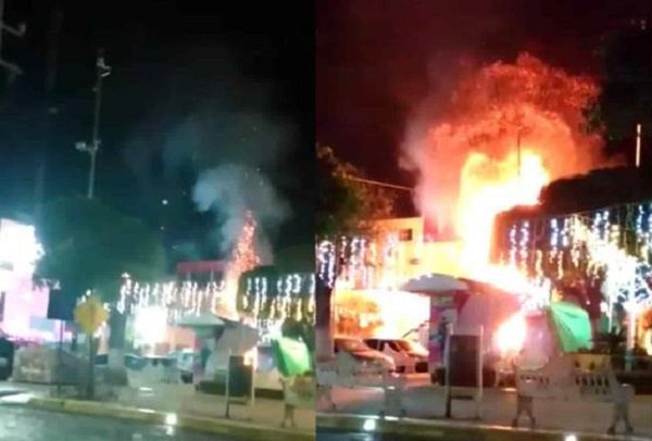 Arde árbol de Navidad en Hidalgo; se presume vandalismo #VIDEO