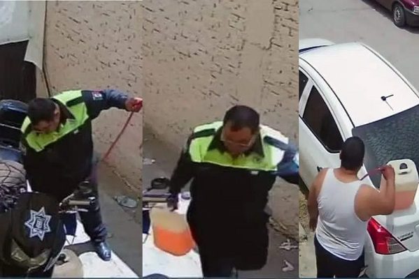 Exhiben a policía en presunto robo de gasolina, en Durango