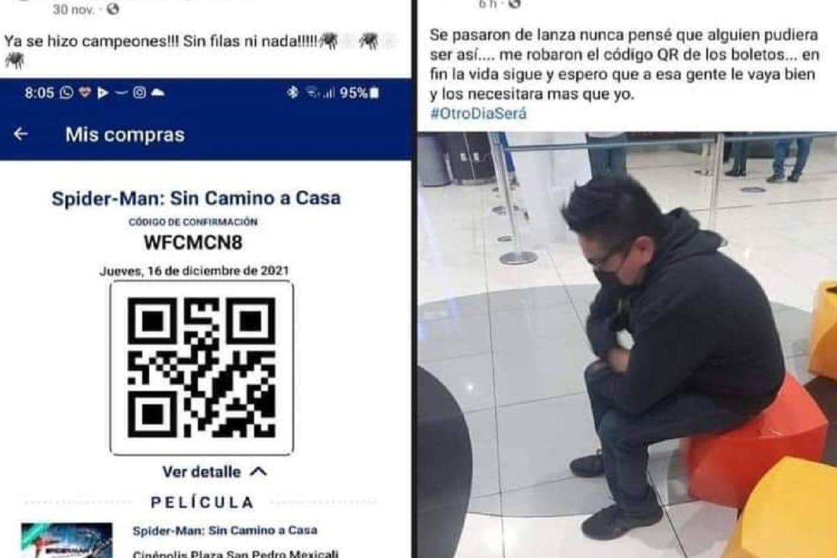 Le roban los códigos QR de sus entradas para Spider-Man No Way Home