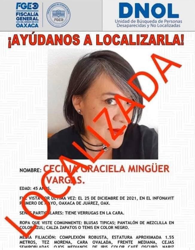 Localizan a Cecilia Graciela Mingüer