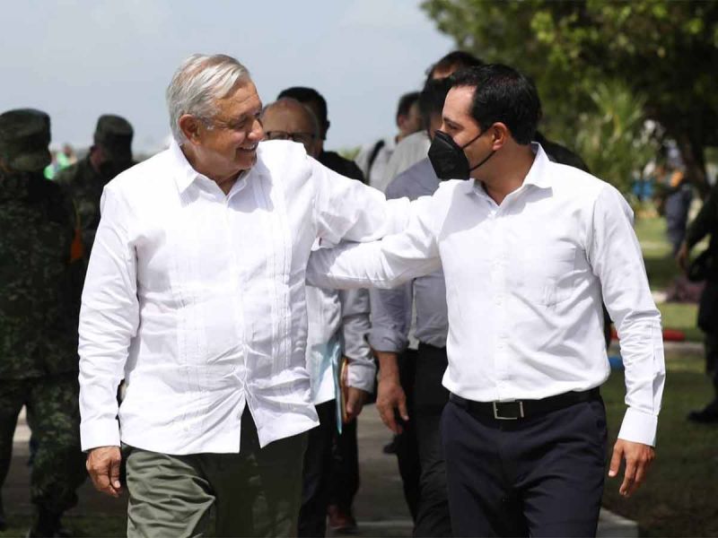 Reunión entre el gobernador de Yucatán y AMLO para dar seguimiento al Tren Maya