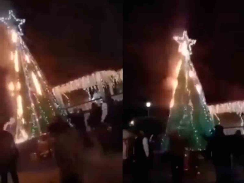 Se incendia árbol de Navidad en Hidalgo