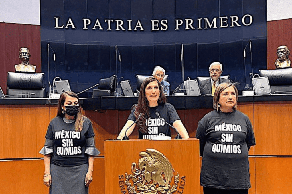 Senadoras del protestan en el Senado por desabasto de medicamentos