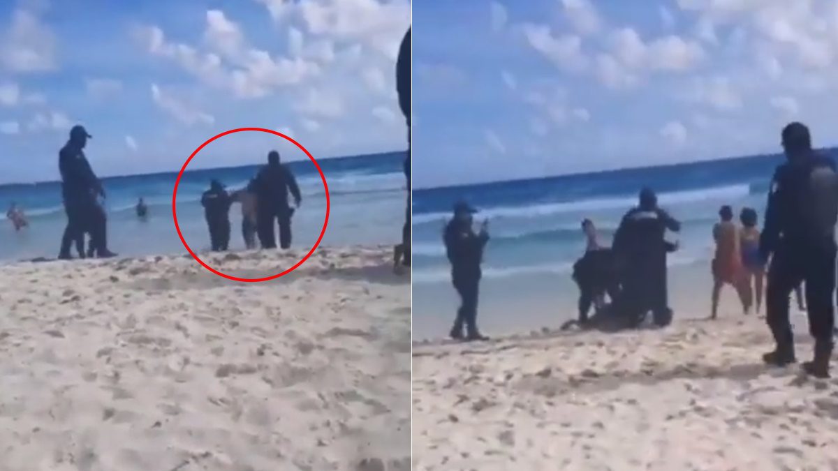 Policías someten a sujeto que paseaba perro en Cancún #VIDEO