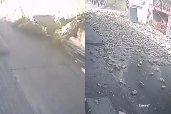 Por fuentes vientos, cae fachada de un edificio en Tampico #VIDEO