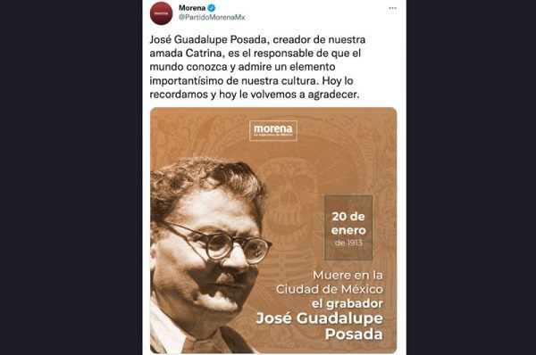 Con foto de José Clemente Orozco , Morena rinde homenaje a José Guadalupe Posada