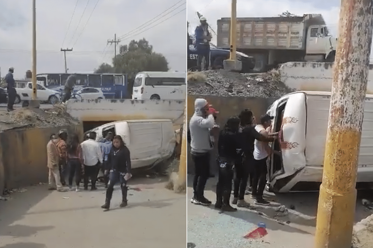 Combi volcada en la México-Pachuca
