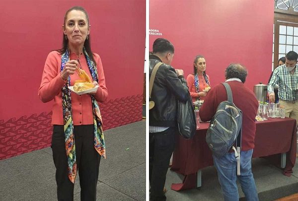 Sheinbaum paga los tamales tras sacar 'muñequito' en la rosca de Reyes
