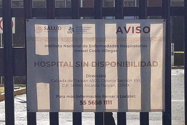El INER se reporta "sin disponibilidad" para recibir a pacientes con COVID-19