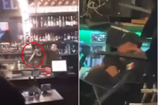 Con machete en mano, sujeto enfrenta a policías en bar de La Paz #VIDEO