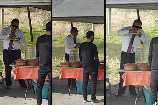 Chofer de camión se baja a comer tacos mientras daba servicio #VIDEO