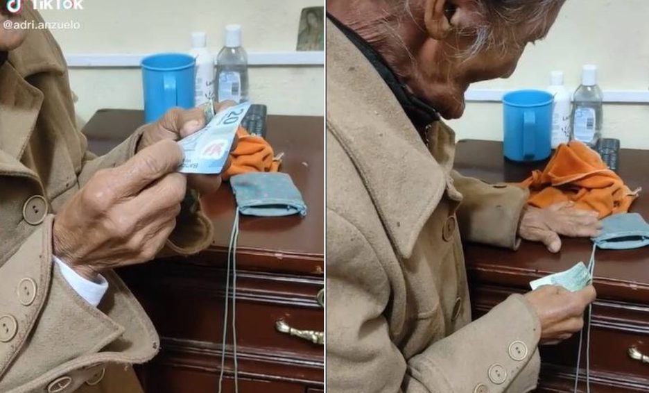 Abuelita le da parte de sus ahorros a su nieto