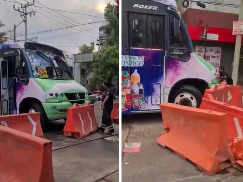 Chofer ignora cierre vial y casi arrolla a trabajador en la CDMX