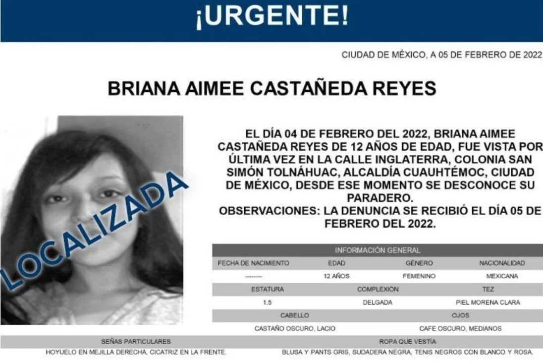 Menor desaparecida en CDMX