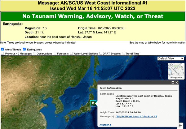 Terremoto sacude la costa noreste de Japón y activa la alerta de tsunami