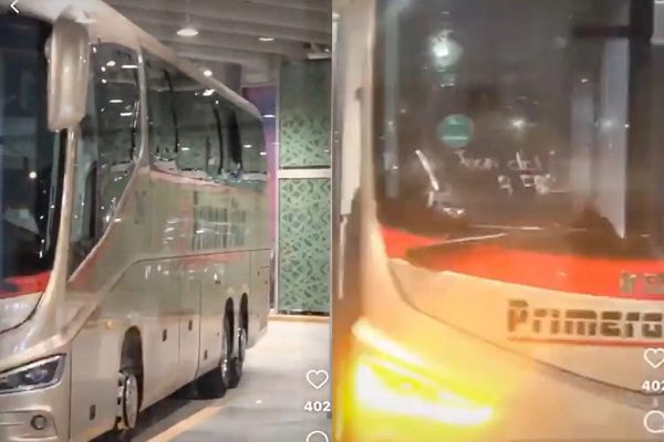 Autobús de pasajeros llega apedreado al AIFA #VIDEO