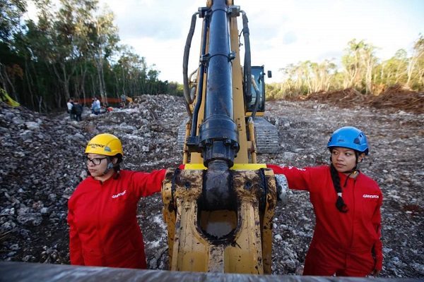 Activistas de Greenpeace se atan a máquinas para intentar detener obras del Tren Maya
