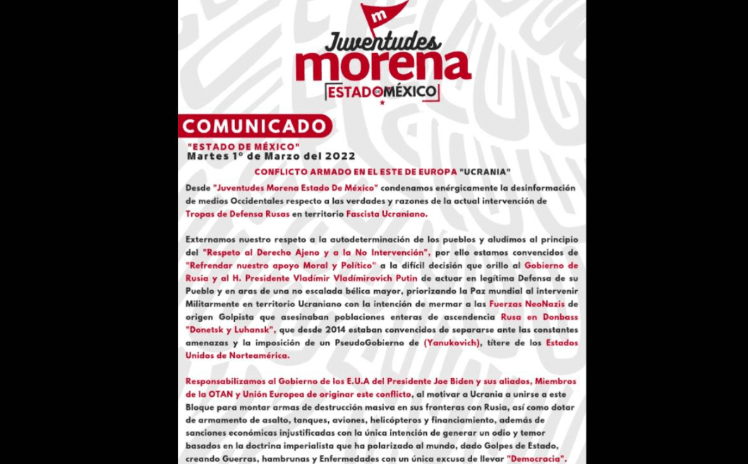 Embajada de Rusia agradece apoyo de jóvenes afines a Morena