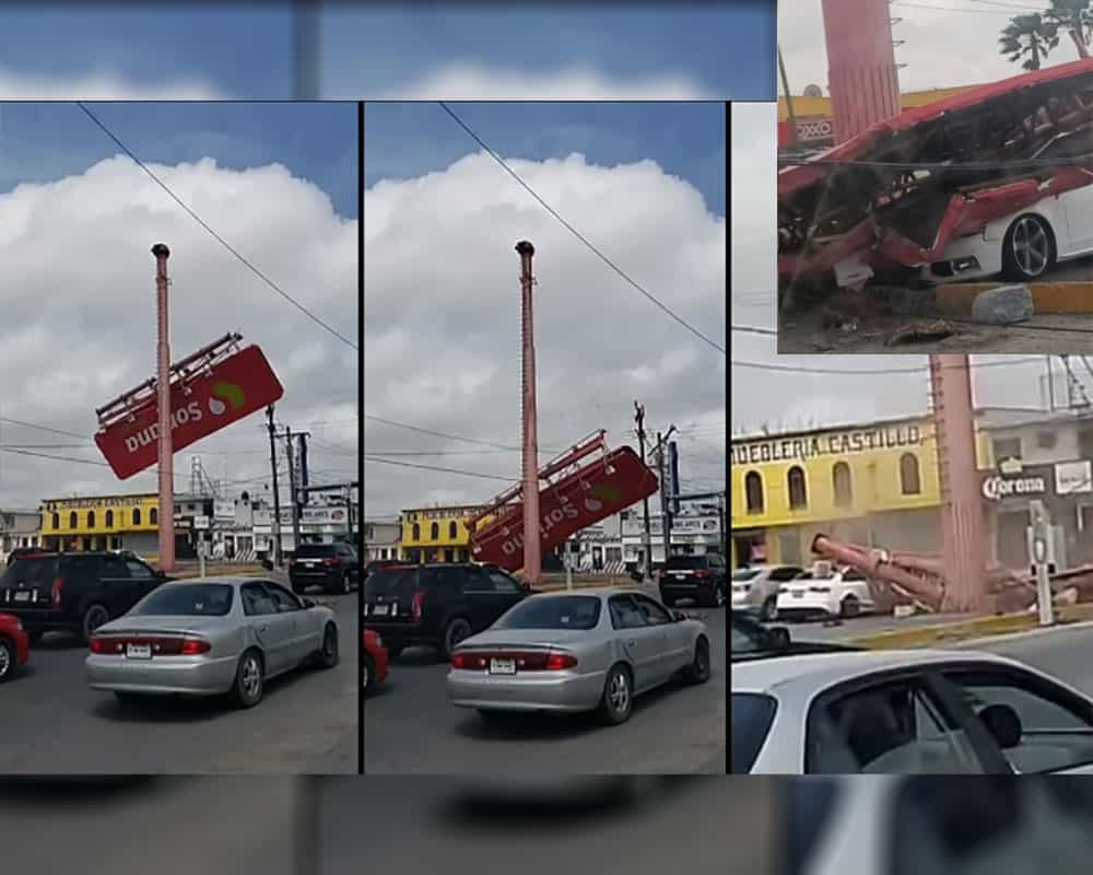 Espectacular de Soriana cae sobre automóvil