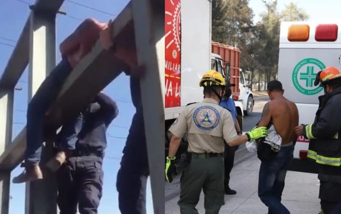 Hombre intenta tirarse de un puente peatonal