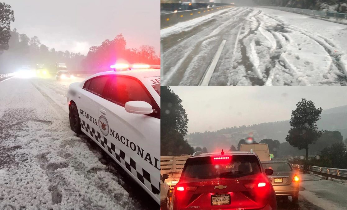 Luvia y granizo en la México-Puebla