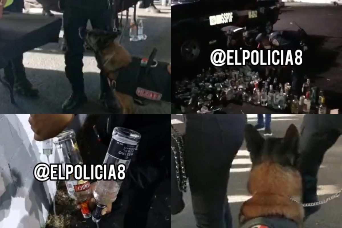 Policías destruyen botellas de alcohol decomisadas en concierto del Grupo Firme