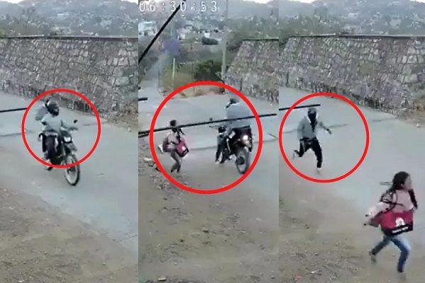 Mujer se salva de ser asaltada por dos sujetos en moto, en Oaxaca #VIDEO