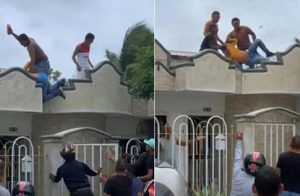 Vecinos lanzan desde el techo de una vivienda a ladrón, en Colombia #VIDEO