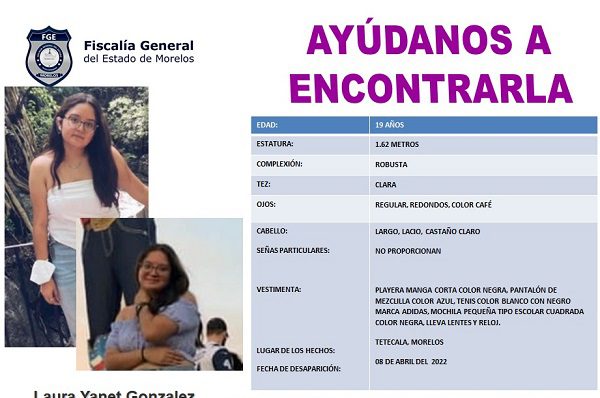 Encuentran sin vida a Laura Yanet González, de 19 años, en Tetecala, Morelos