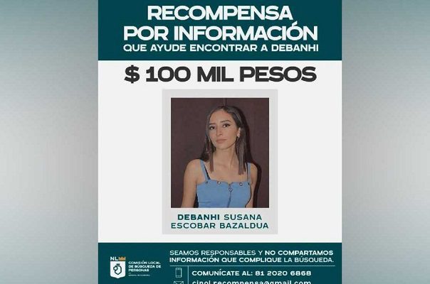 Gobierno de NL ofrece 100 mil pesos de recompensa por información sobre Debanhi Escobar