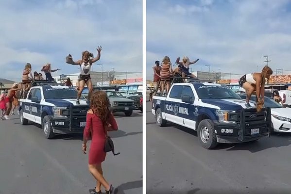 Captan a hombres vestidos como mujeres perreando sobre patrulla, en Durango #VIDEO