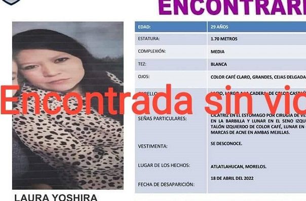 Encuentran sin vida en Edomex a joven de 29 años desaparecida en Morelos