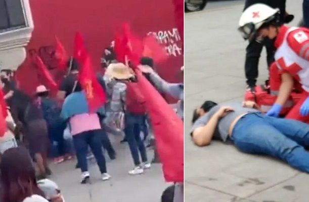 Manifestantes golpean a pareja que pidió que no hicieran pintas, en Oaxaca #VIDEO