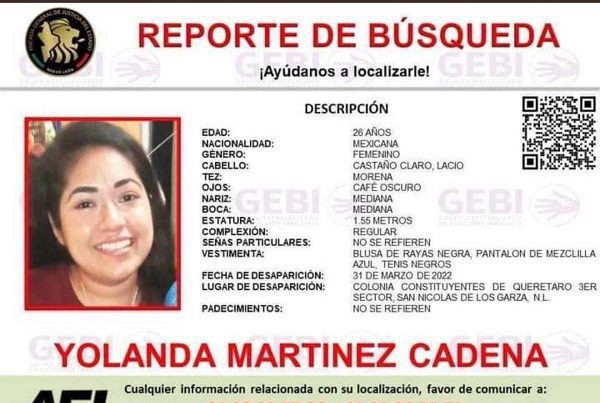 Grupo especial busca a Yolanda Martínez tras un mes de su desaparición en NL