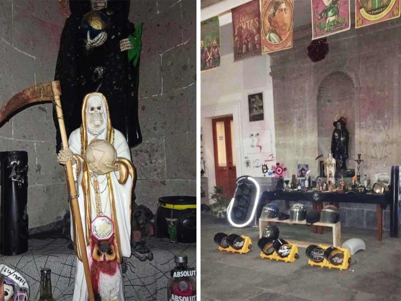 Altares a la Santa Muerte en la sede de la CNDH tomada por encapuchadas