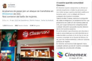 Cinemex pide disculpas tras el supuesto ataque transfóbico a mujer trans