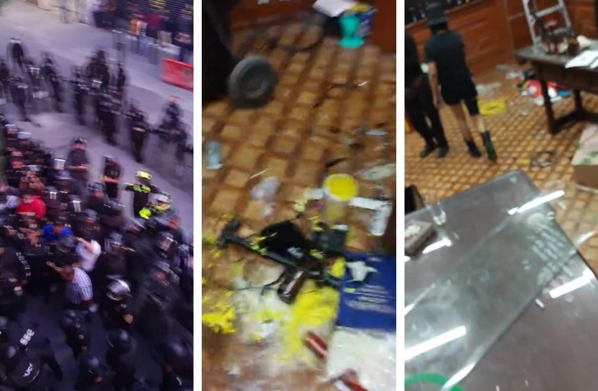 Encapuchadas transmiten en vivo el desalojo del edificio de la CNDH