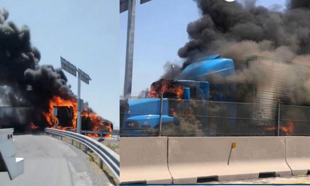 Incendio de camiones en puente internacional Reynosa-Pharr