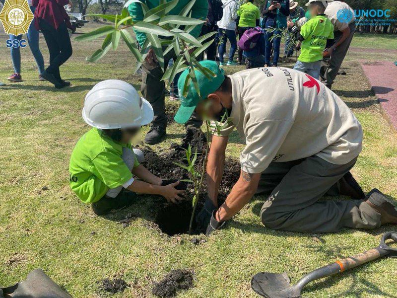 Internos participan con sus hijos en jornada de reforestación