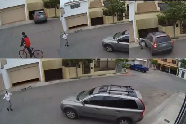 Ladrón en bicicleta roba camioneta a mujer en calles de Tijuana #VIDEOS