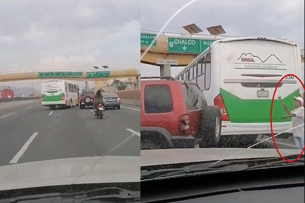 Microbuseros cierran paso a conductor y luego bajan para atacarlo, en la México-Puebla #VIDEO