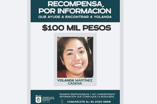 Gobierno de Nuevo León ofrece 100 mil pesos para encontrar a Yolanda
