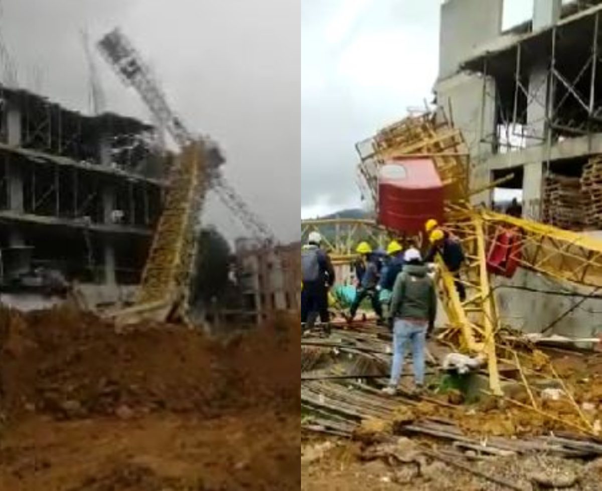 Grúa se desploma sobre construcción en Colombia