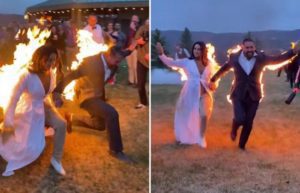 Novios “encienden la llama de la pasión en su boda”, literalmente #VIDEO