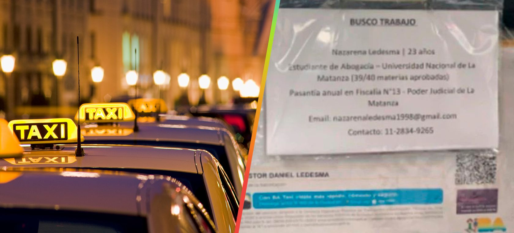 Taxista en Argentina pega el CV de su hija en el asiento trasero