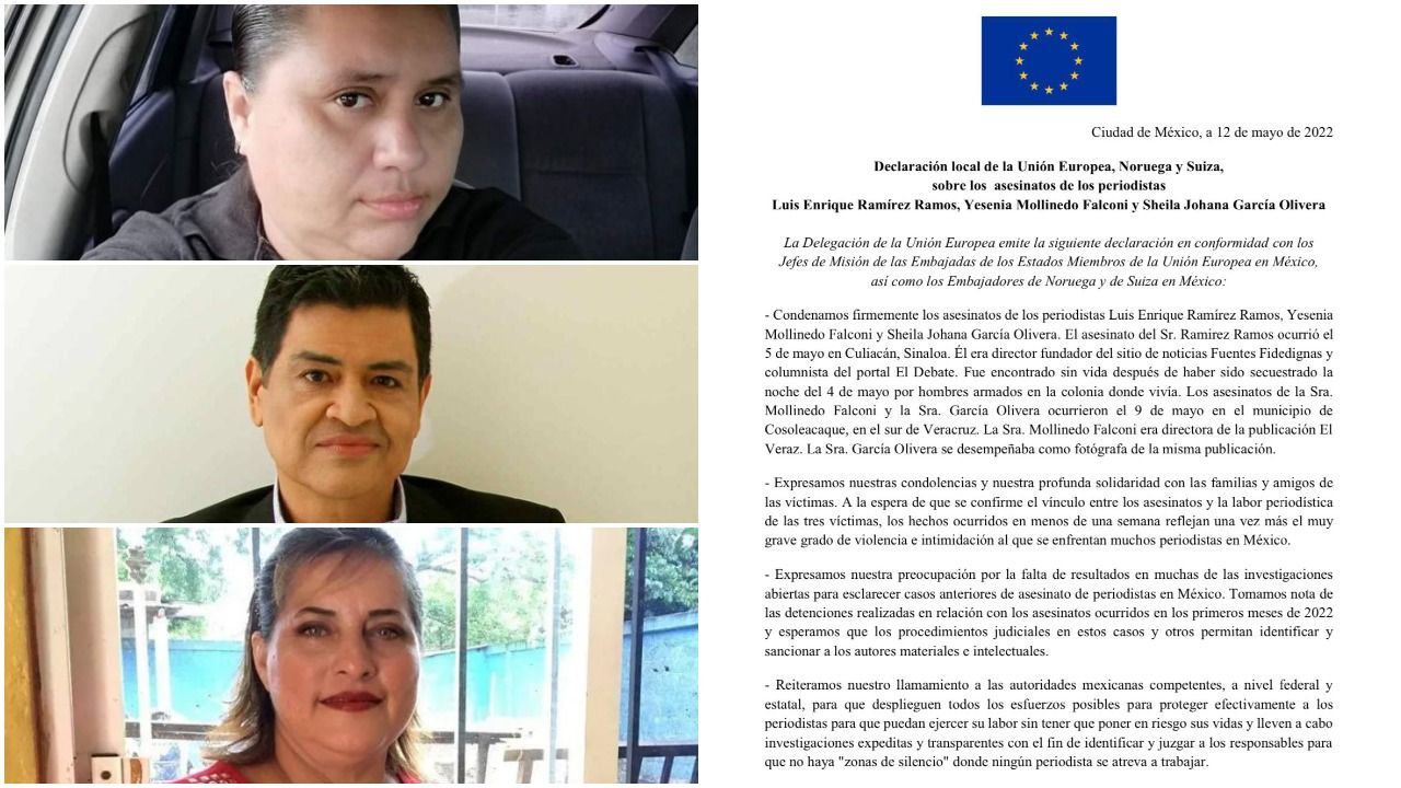 UE condena asesinatos de tres periodistas en México