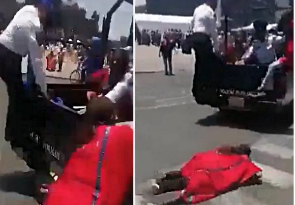 Patrulla arrastra a mujer por el asfalto durante operativo de desalojo #VIDEO