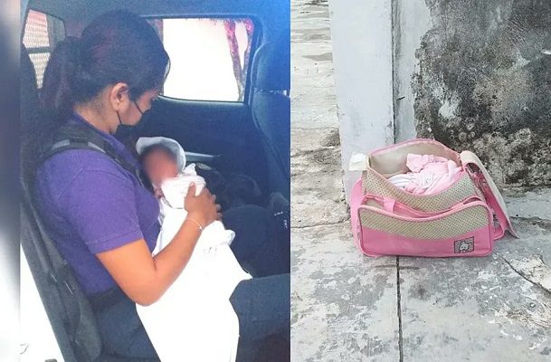 Bajo la lluvia abandonan a una bebé en una pañalera en calles de Cancún