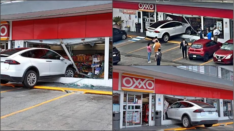 Auto Tesla en Oxxo de Pachuca